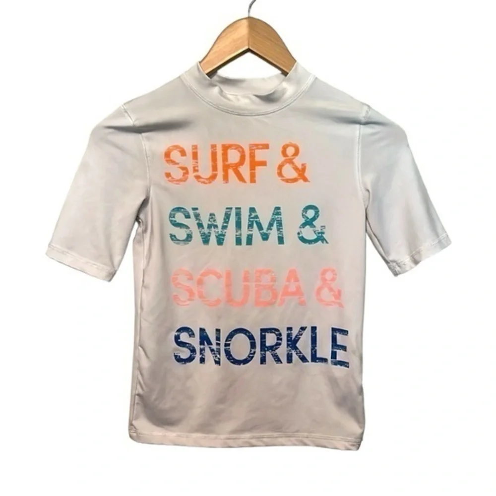 Cat & Jack swim shirt medium (8/10) surf swim scuba & snorkel multi color/white